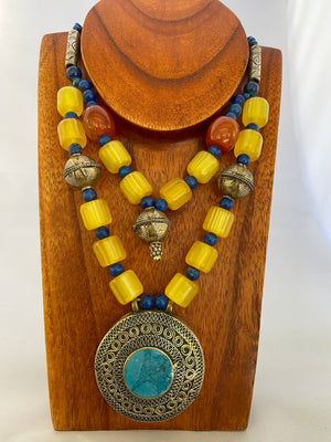 Afghan Tribal Turquoise, Lapis, Agate & resin  Necklace