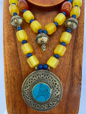 Afghan Tribal Turquoise, Lapis, Agate & resin  Necklace