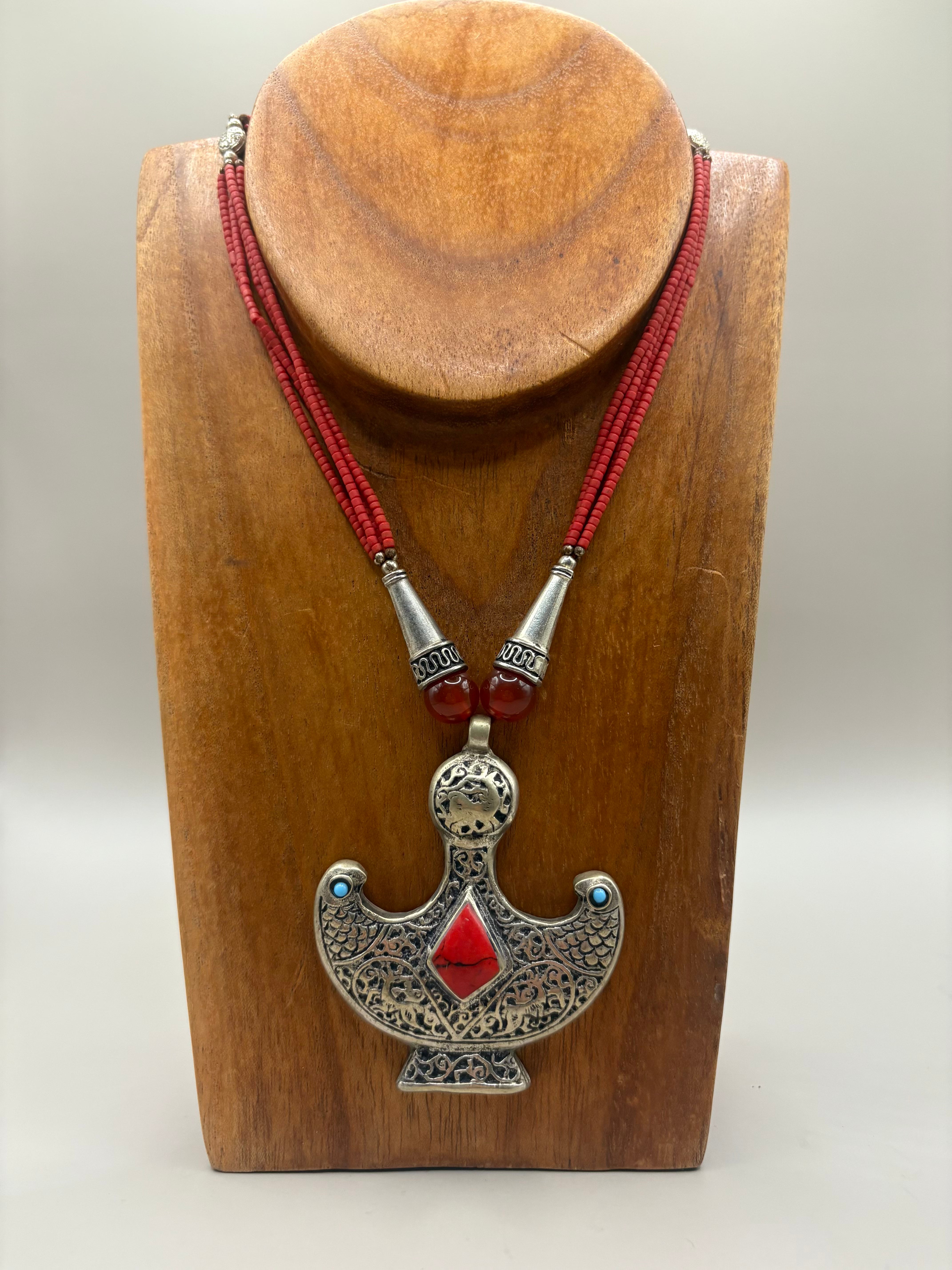 Birds of Peace Necklace Red stones.