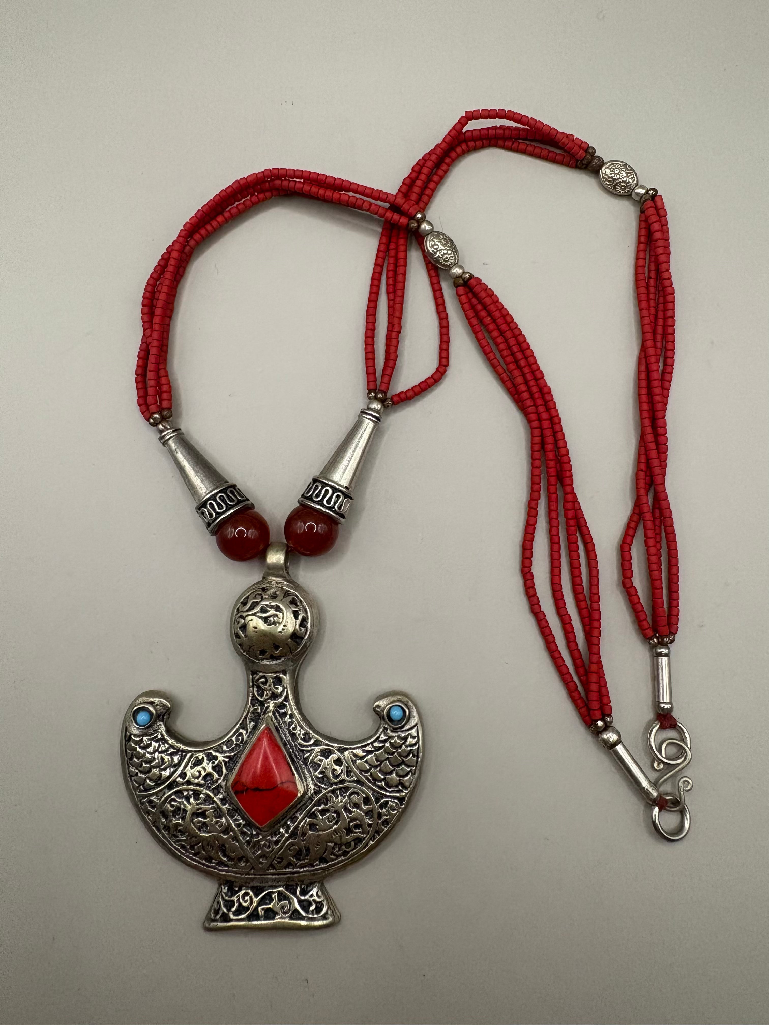 Birds of Peace Necklace Red stones.