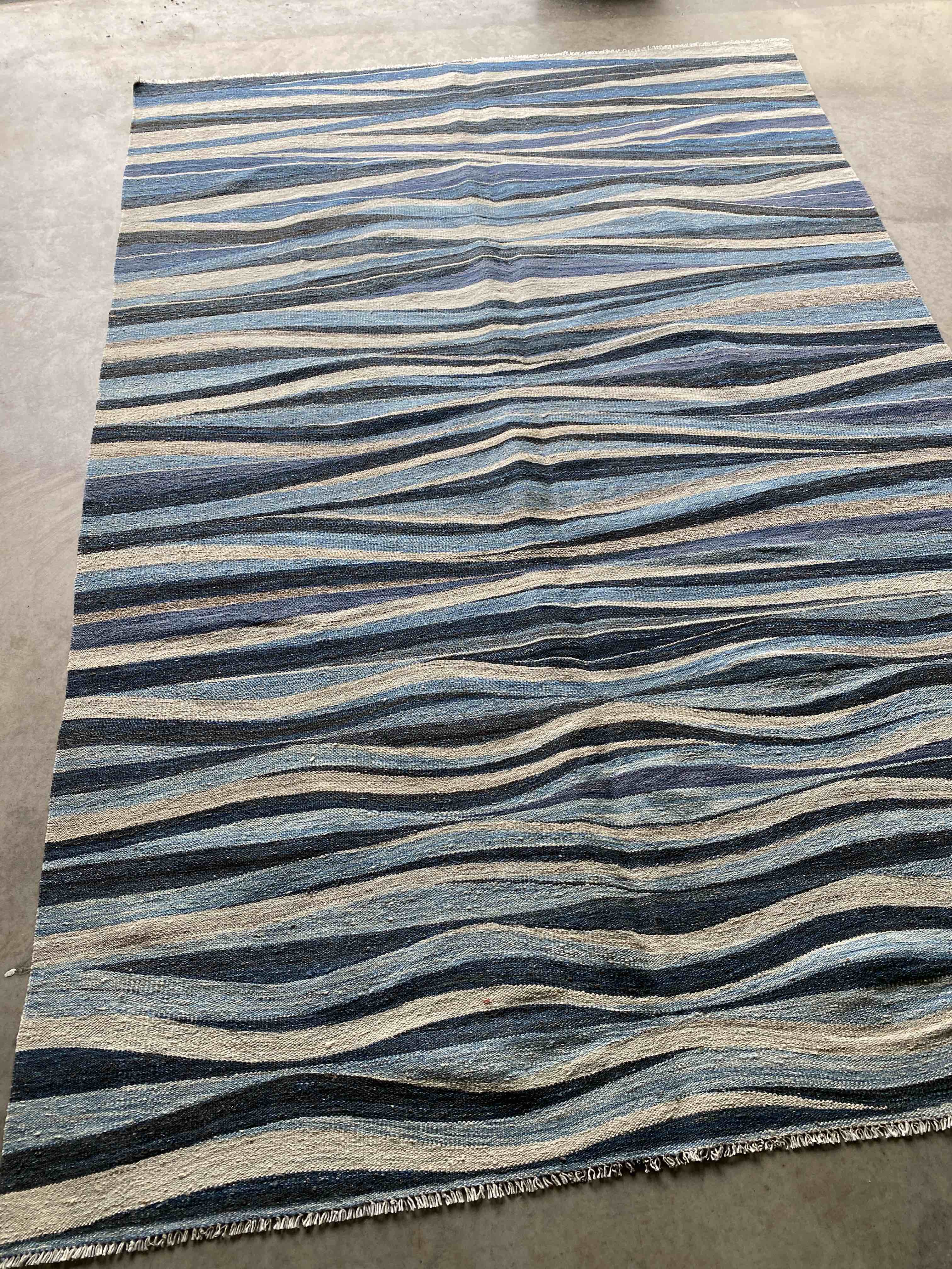 Blue Modern Afghan Kelim Rug 275x175cms