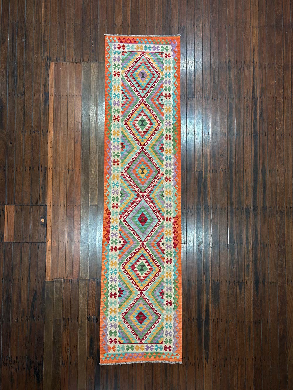 Afghan Maimana Kelim Rug <br> 400 x 97 cm